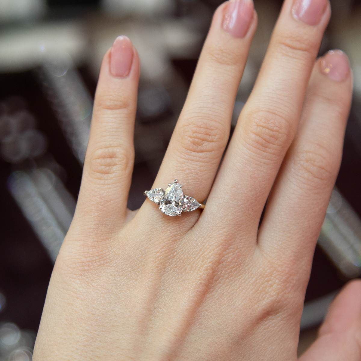 1.60ct GIA Certified Pear Cut Diamond Three Stone Ring