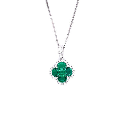 Emerald And Diamond Quatrefoil Cluster Pendant