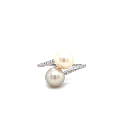 Two Pearl Crossover Ring