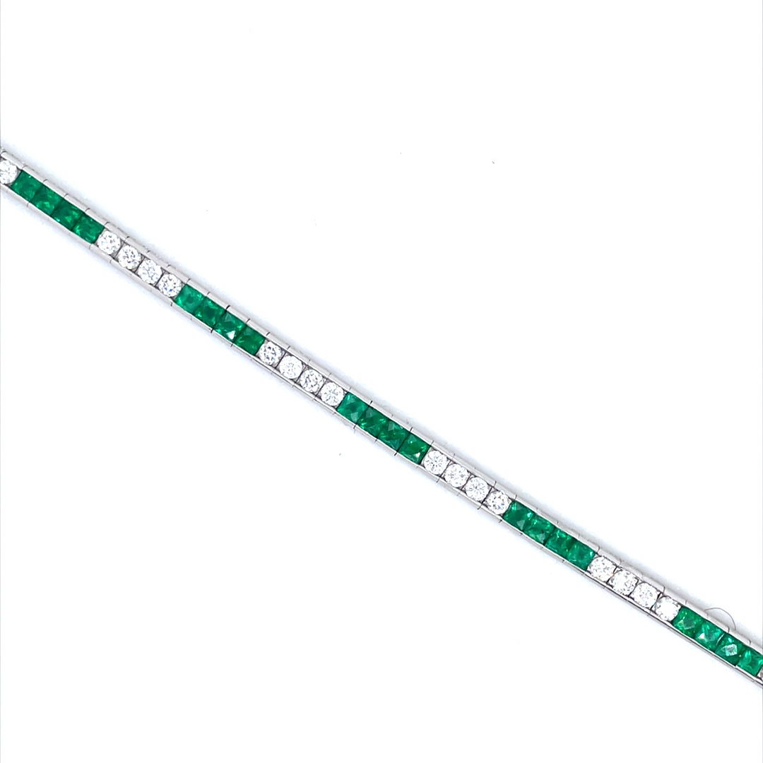 2.97ct Square Cut Emerald And Diamond Line Bracelet