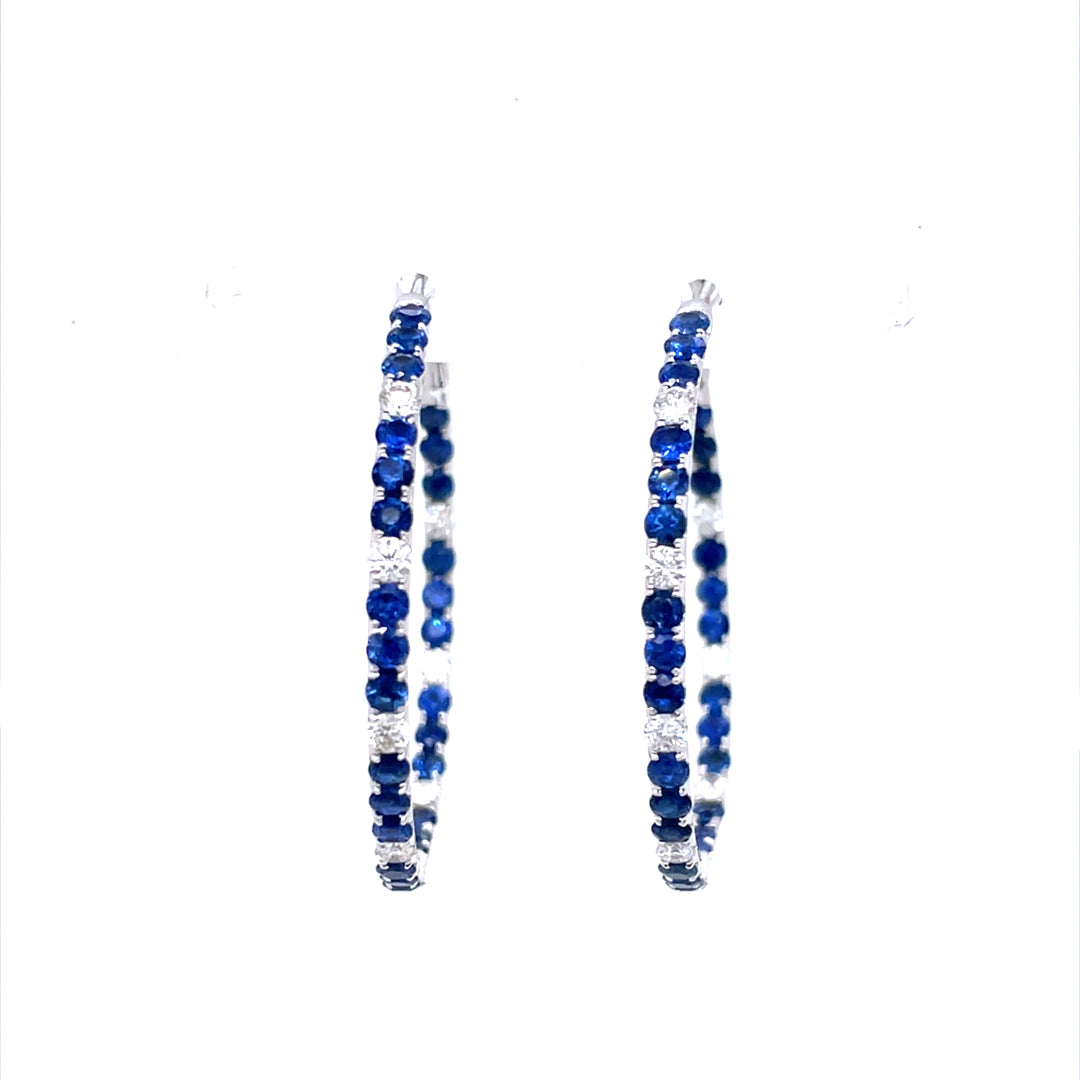 2.72ct Sapphire and Diamond Hoop Earrings