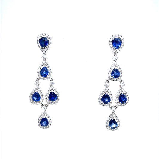 6.08ct Pear Cut Sapphire and Diamond Fancy Drop Earrings