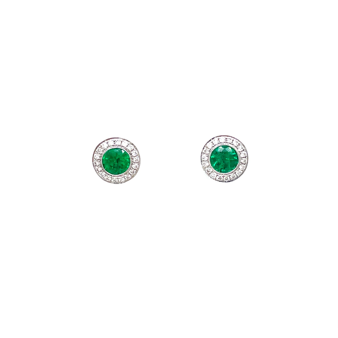 0.48ct Round Emerald and Diamond Cluster Earrings