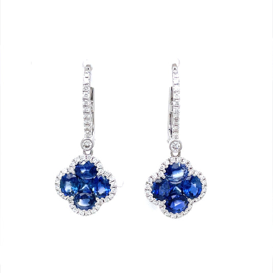 2.70ct Sapphire And Diamond Quatrefoil Cluster Hoop Drop Earrings