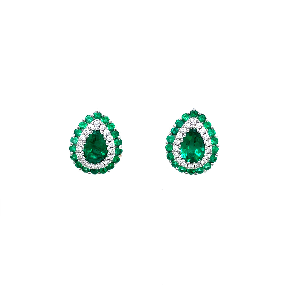1.02ct Pear Cut Emerald And Diamond Cluster Earrings