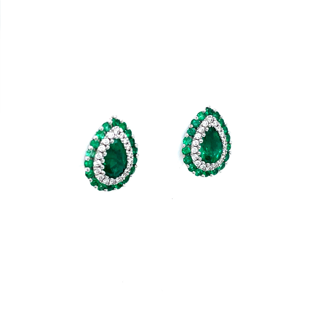 1.02ct Pear Cut Emerald And Diamond Cluster Earrings