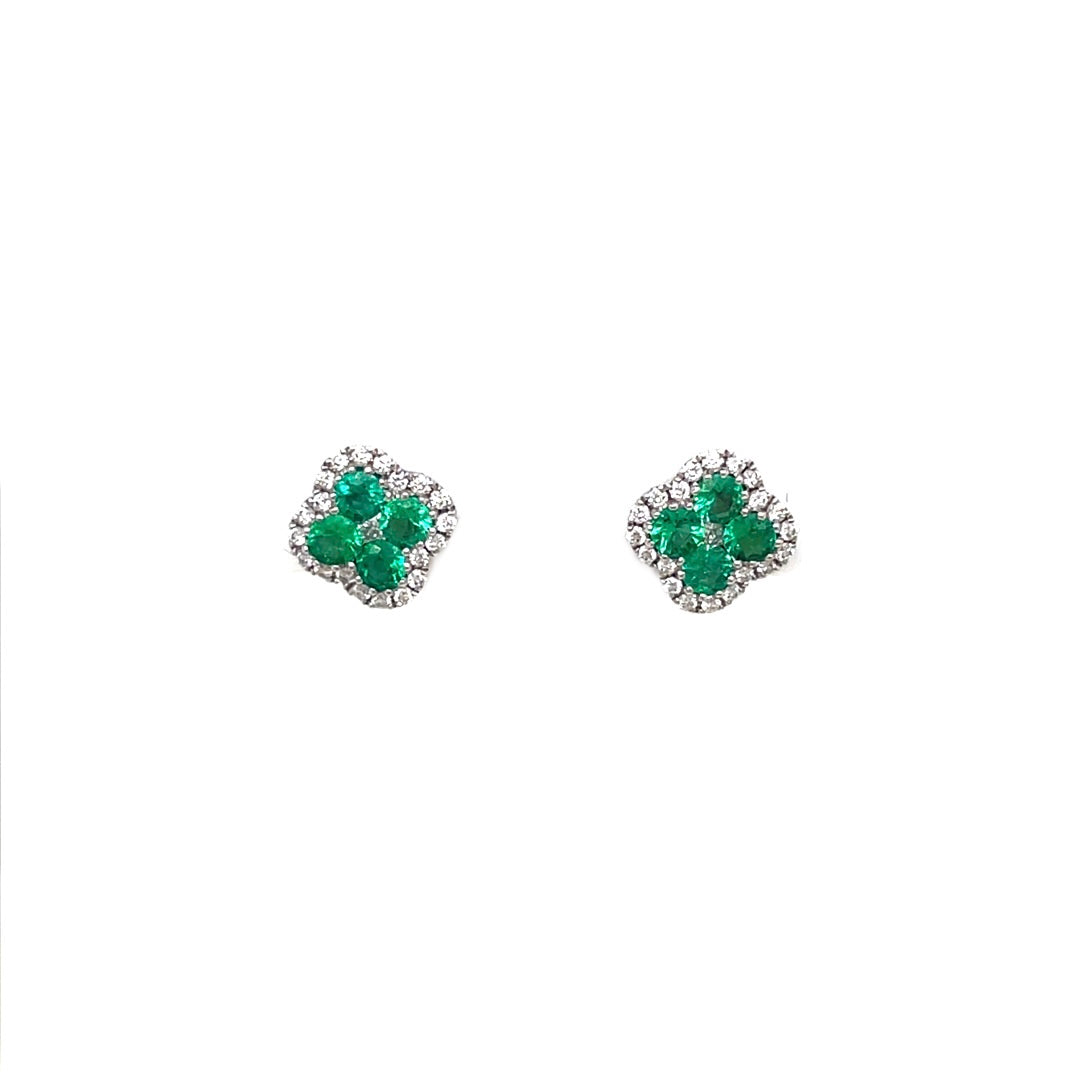 Round Emerald and Diamond Quatrefoil Cluster Earrings