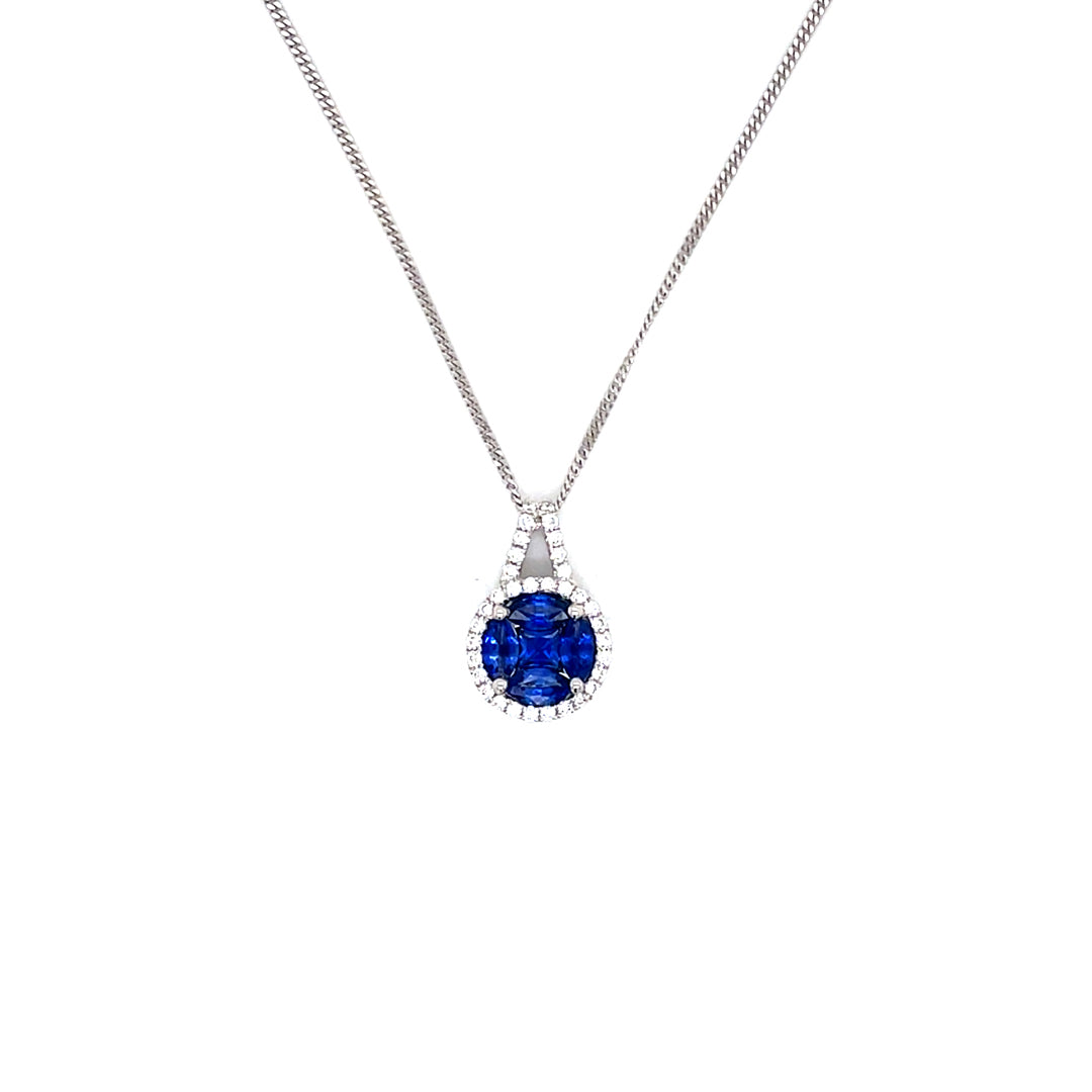 0.80ct Sapphire And Diamond Round Cluster Pendant