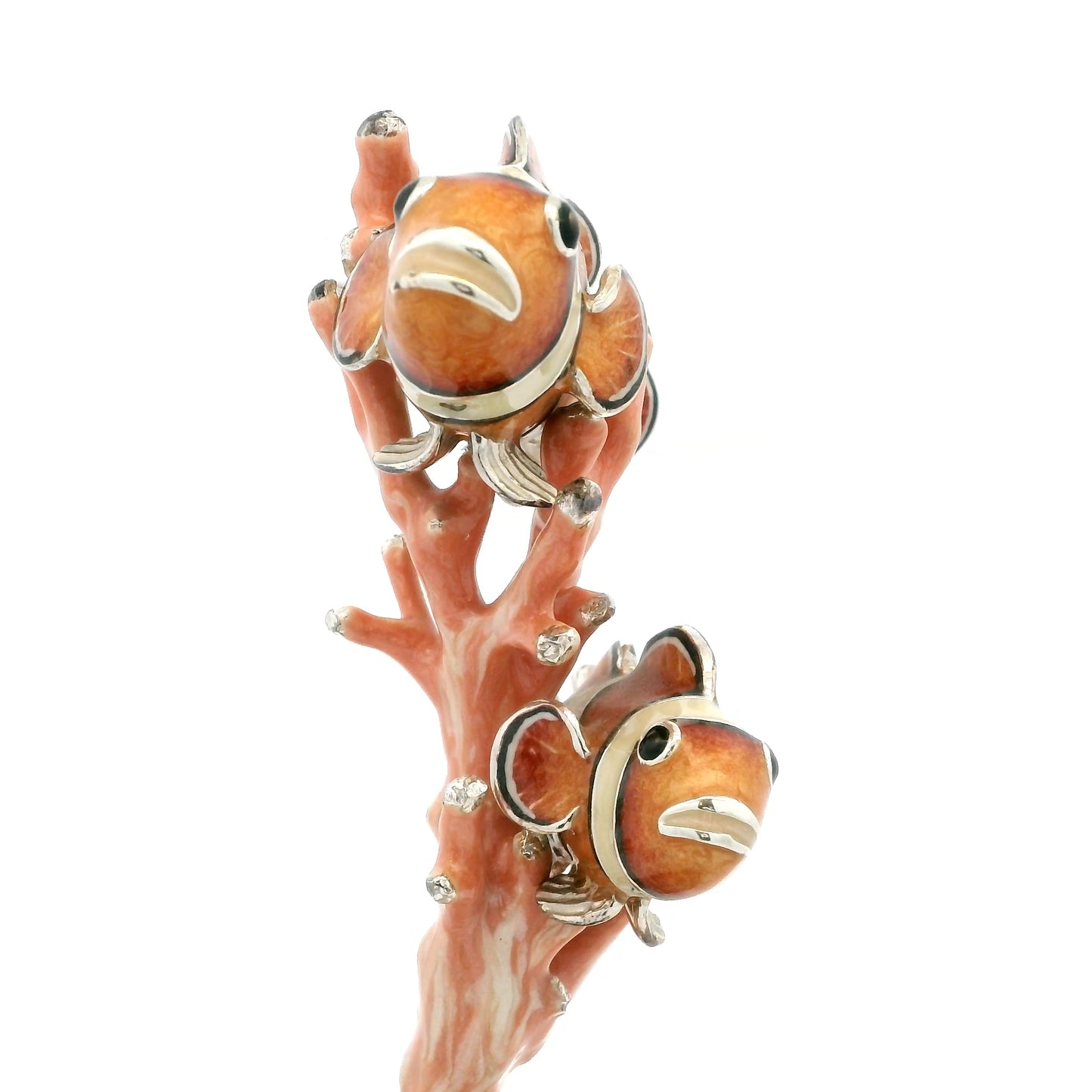 Silver And Enamel Couple Of Clownfish In Coral