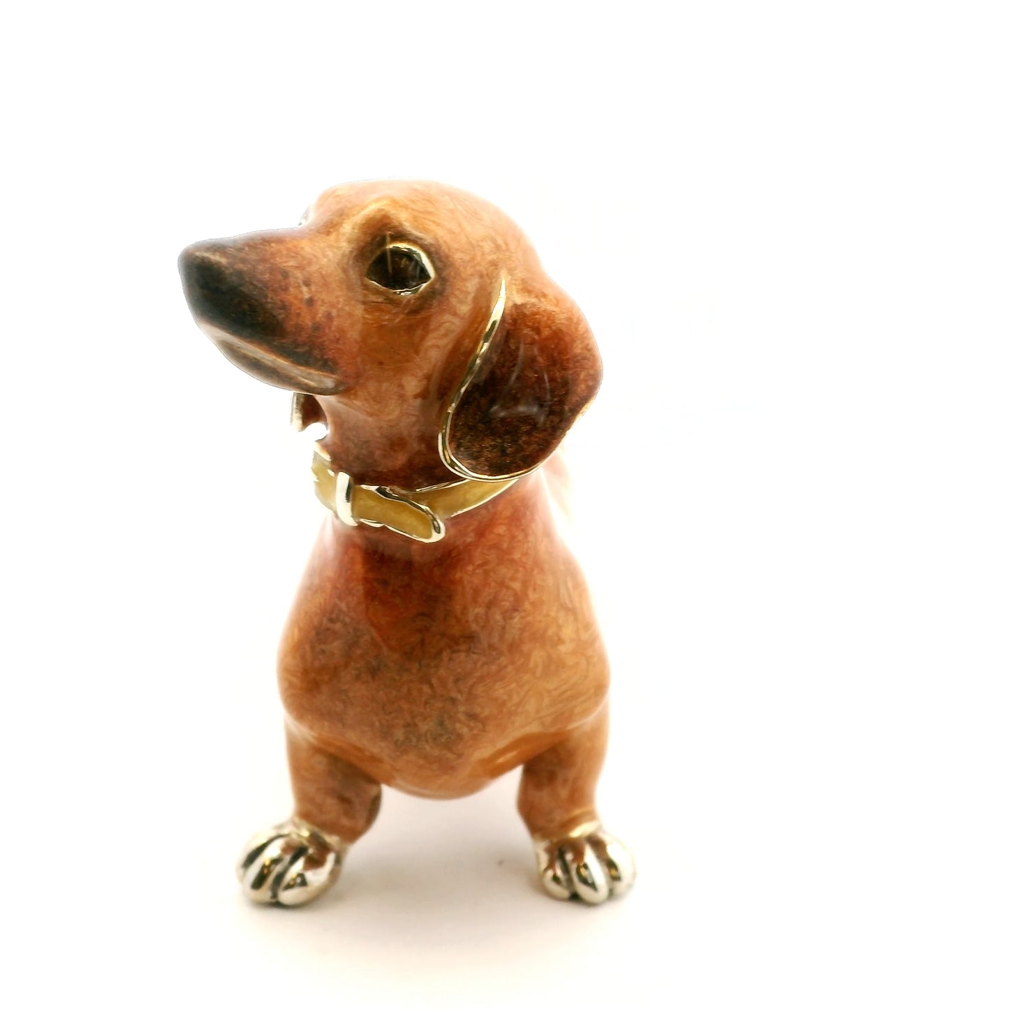 Silver And Enamel Dachshund Dog