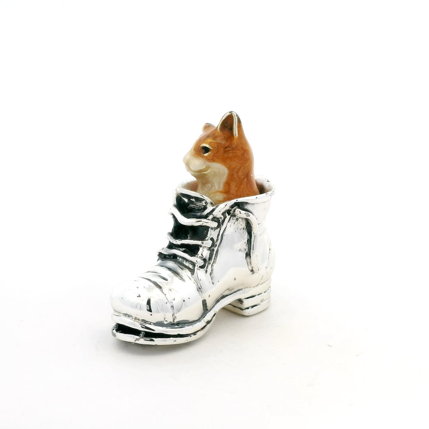 Silver And Enamel Kitten In Boot