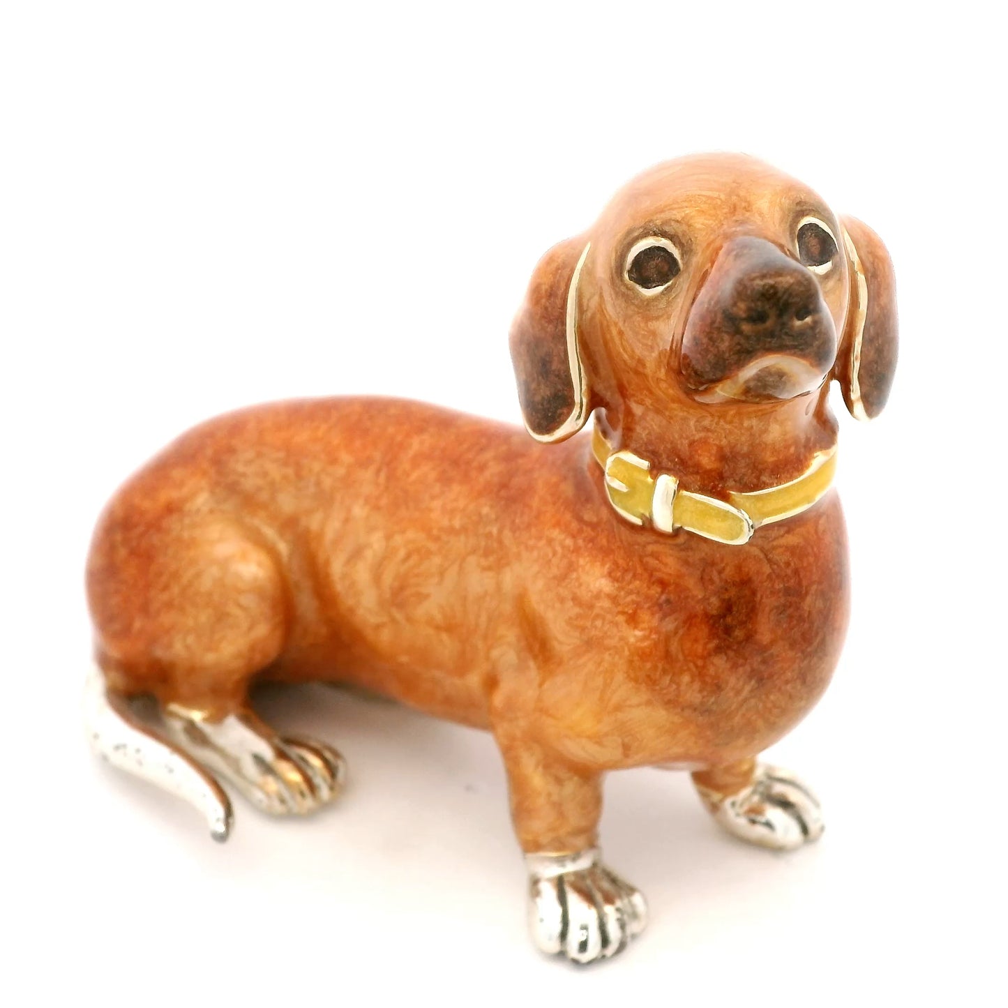 Silver And Enamel Sitting Dachshund Dog