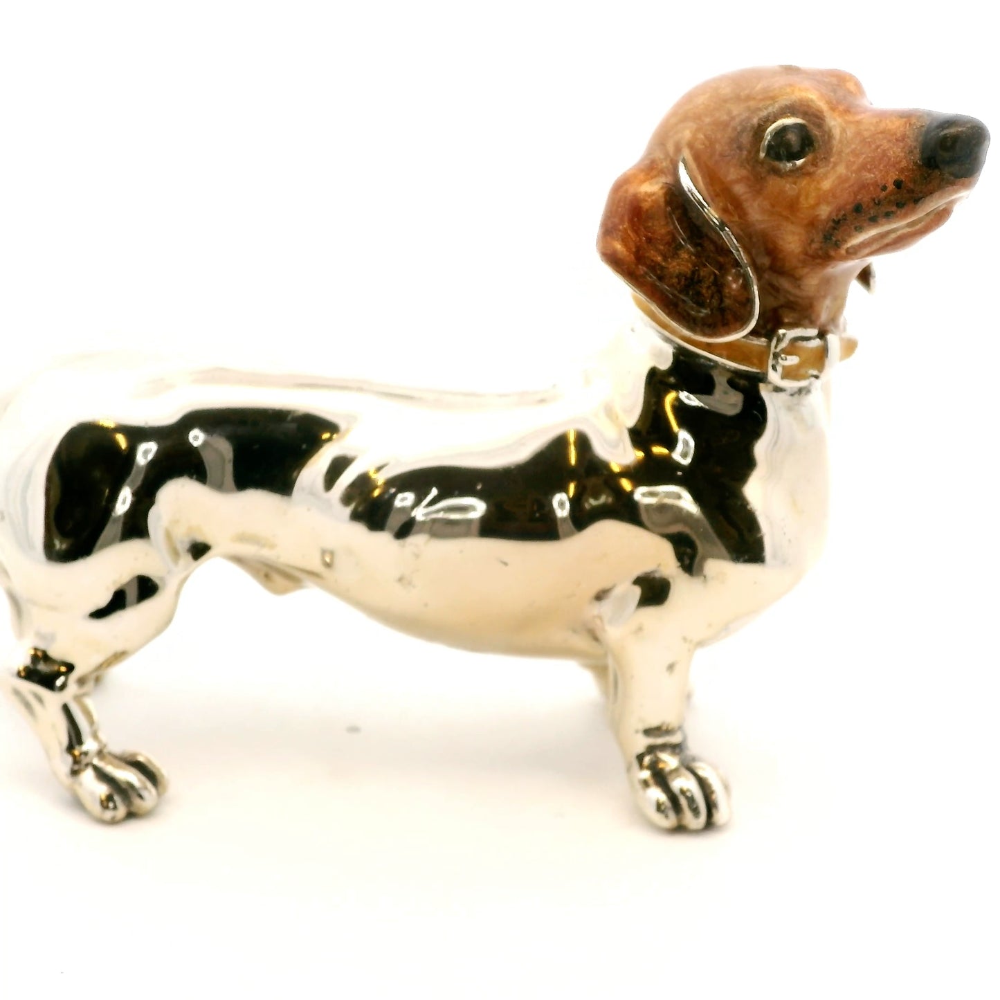 Silver And Enamel Dachshund dog