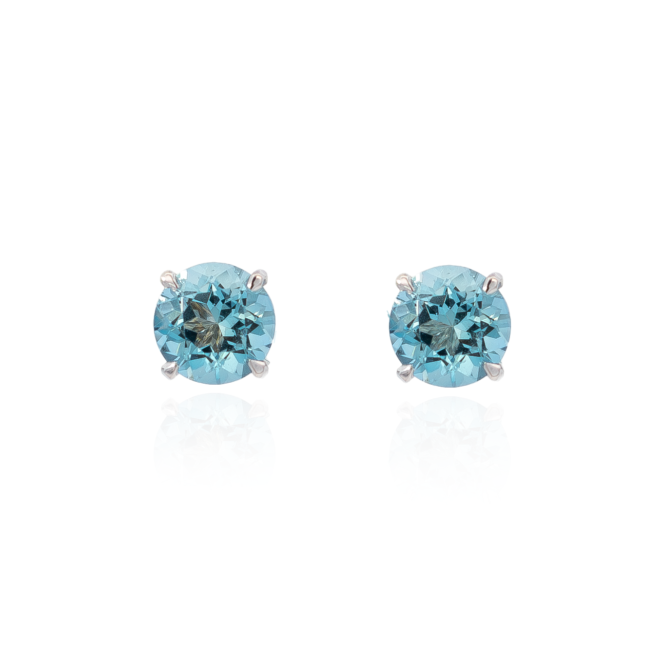 Round Aquamarine Solitaire Stud Earrings