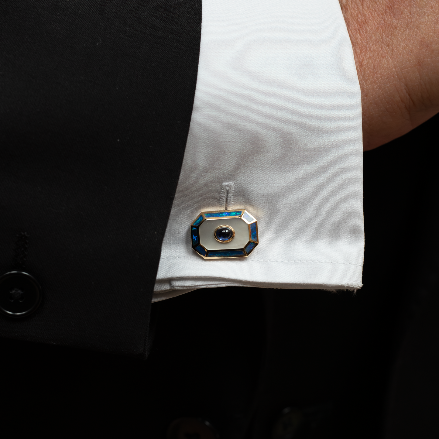 Sapphire, Mother Of Pearl And Opal Cufflinks