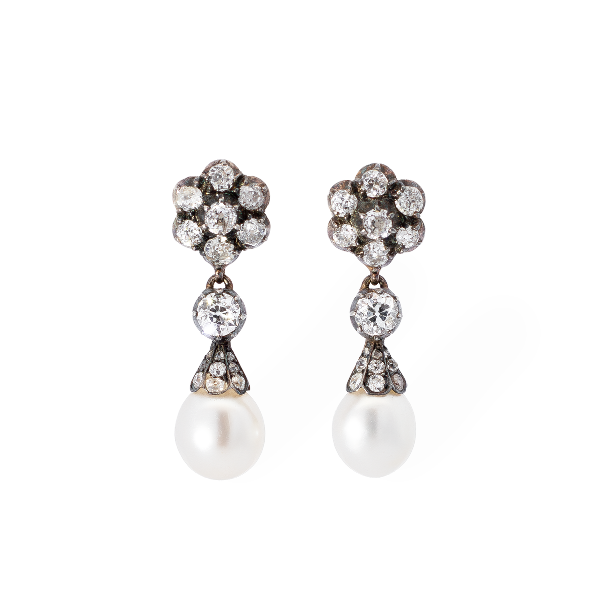 Victorian Diamond and Pearl Drop Earrings