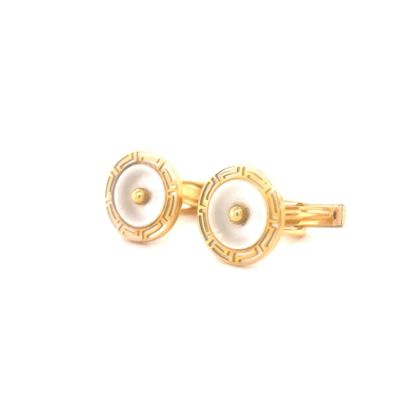 Yellow Gold Mother Of Pearl Greca Cufflinks