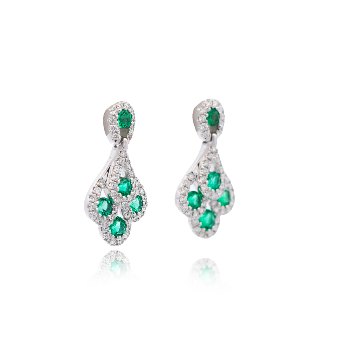 0.52ct Emerald and Diamond Peacock Style Drop Earrings