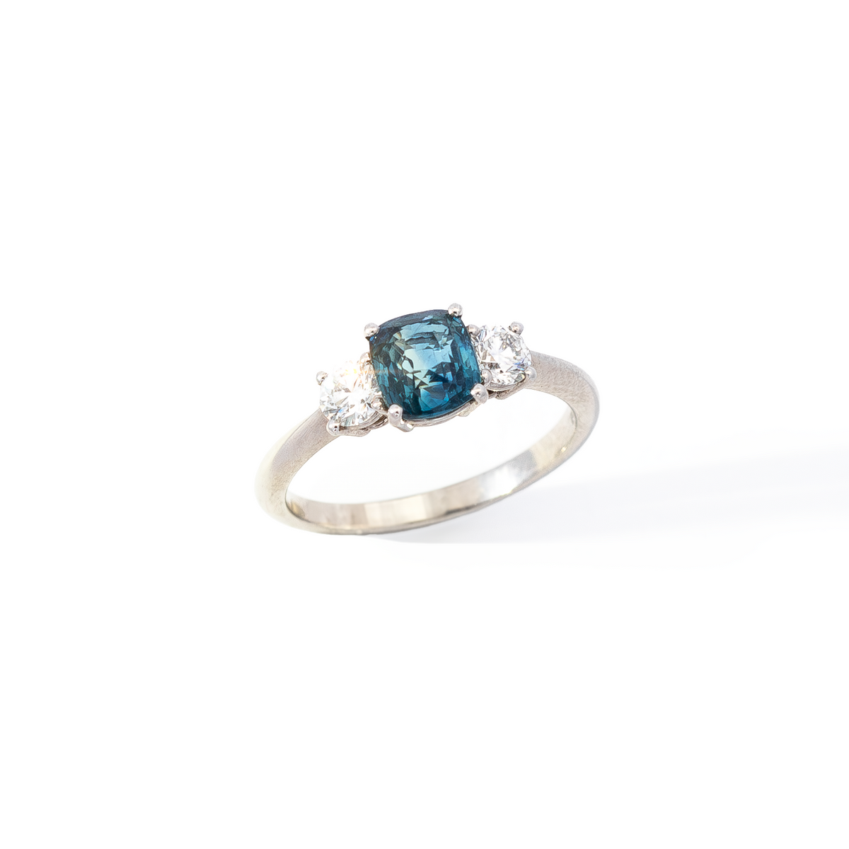 1.55ct Teal Sapphire Three Stone Ring
