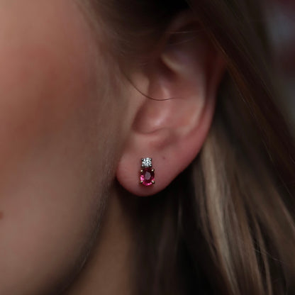 1.14ct Oval Ruby And Diamond Stud Earrings