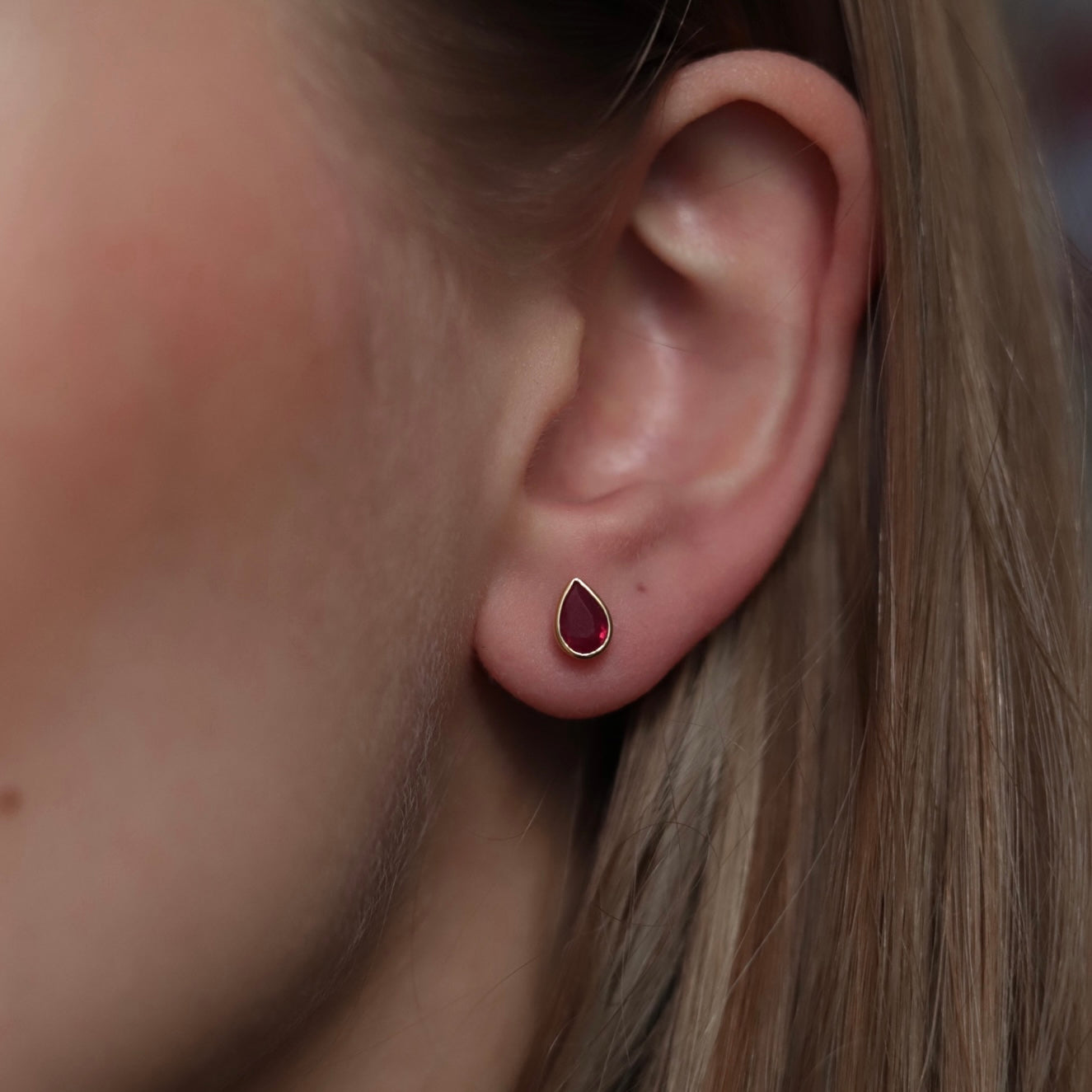 0.70ct Pear Cut Ruby Solitaire Earrings