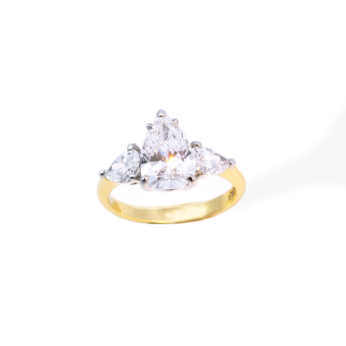 1.60ct GIA Certified Pear Cut Diamond Three Stone Ring