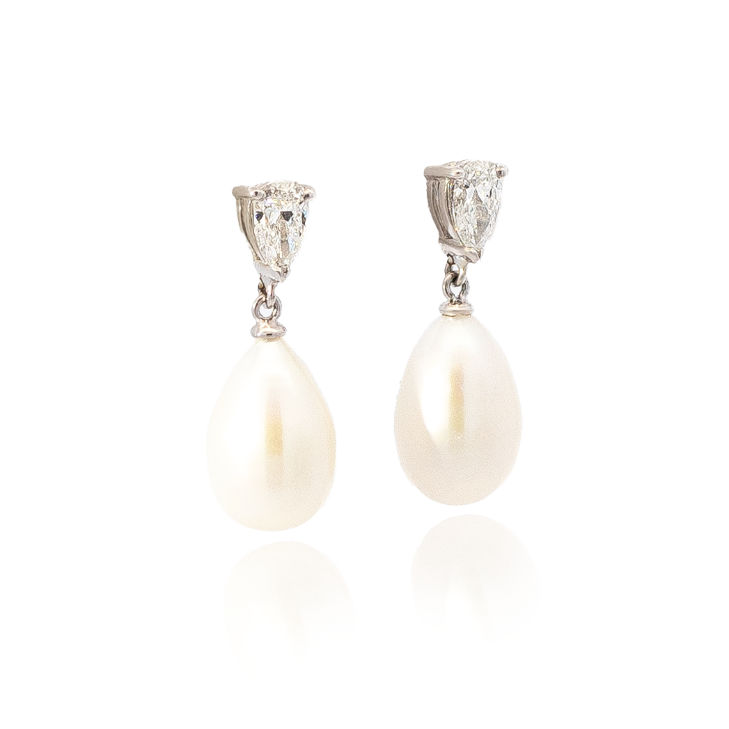 Pear On Pear Pearl And Diamond 1.01ct Drop Earrings