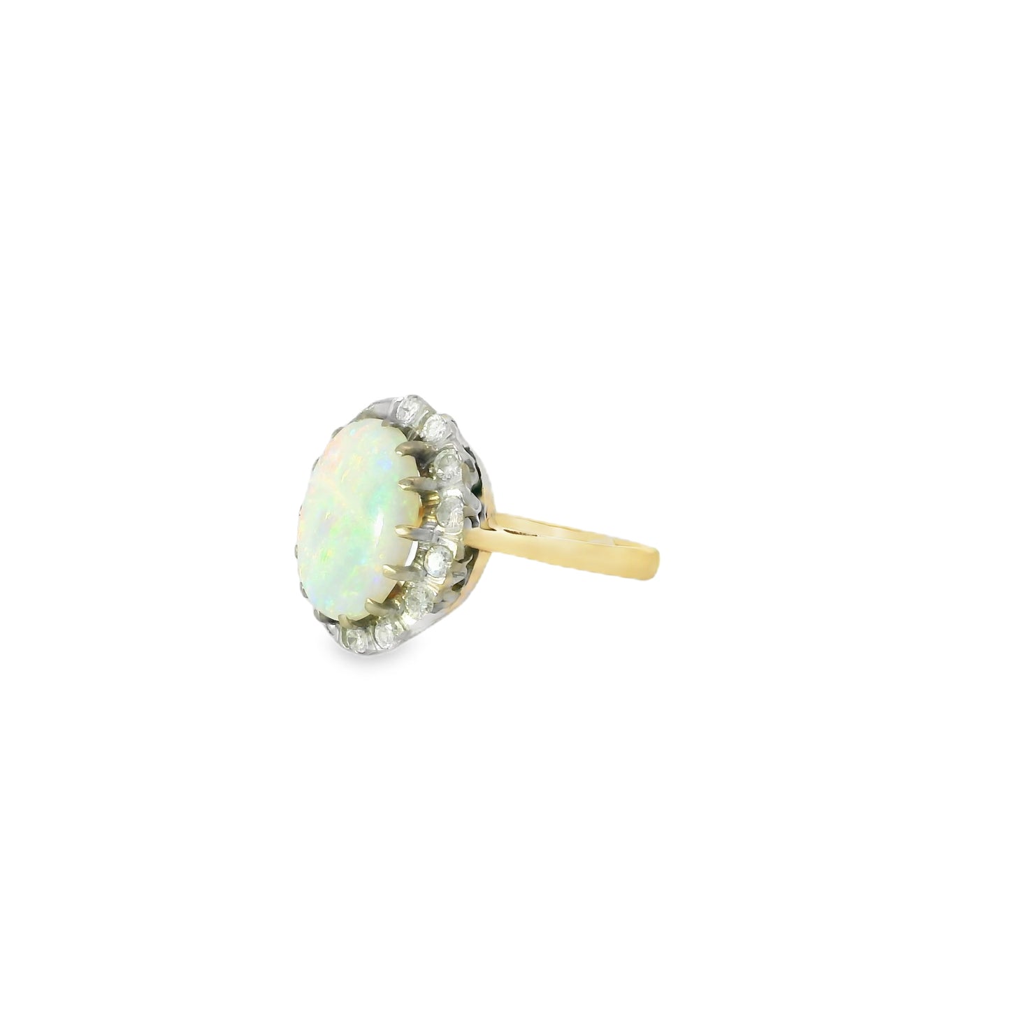 2.20ct Oval Opal And Round Diamond Cluster Ring