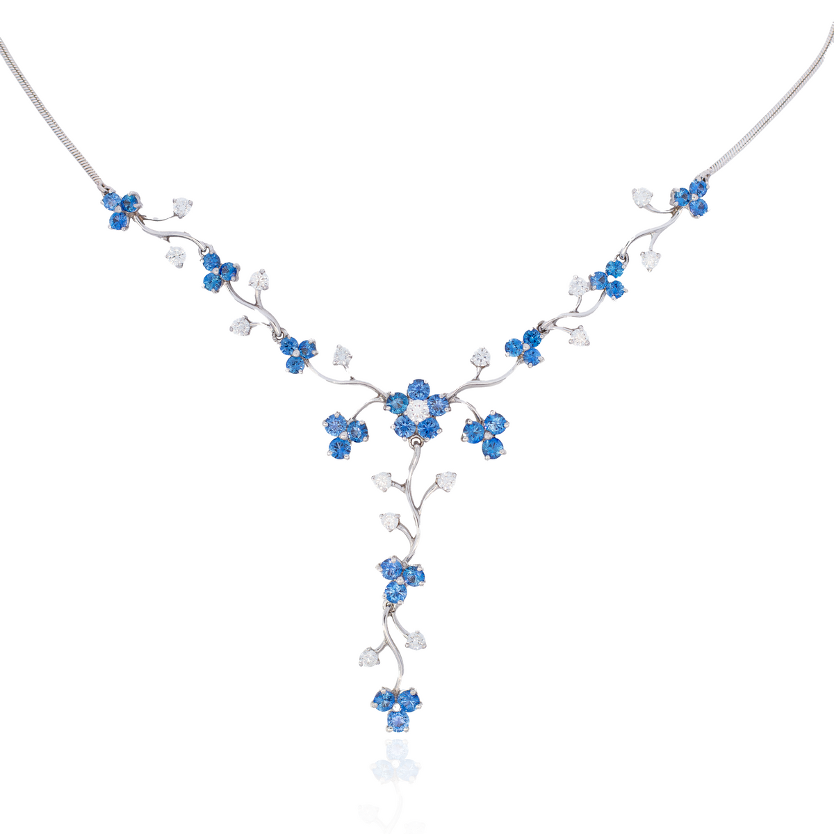 Sapphire And Diamond Fancy Floral Necklace