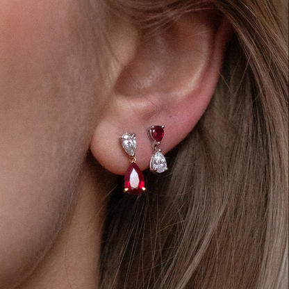 1.82ct Pear On Pear Ruby and Diamond Drop Earrings