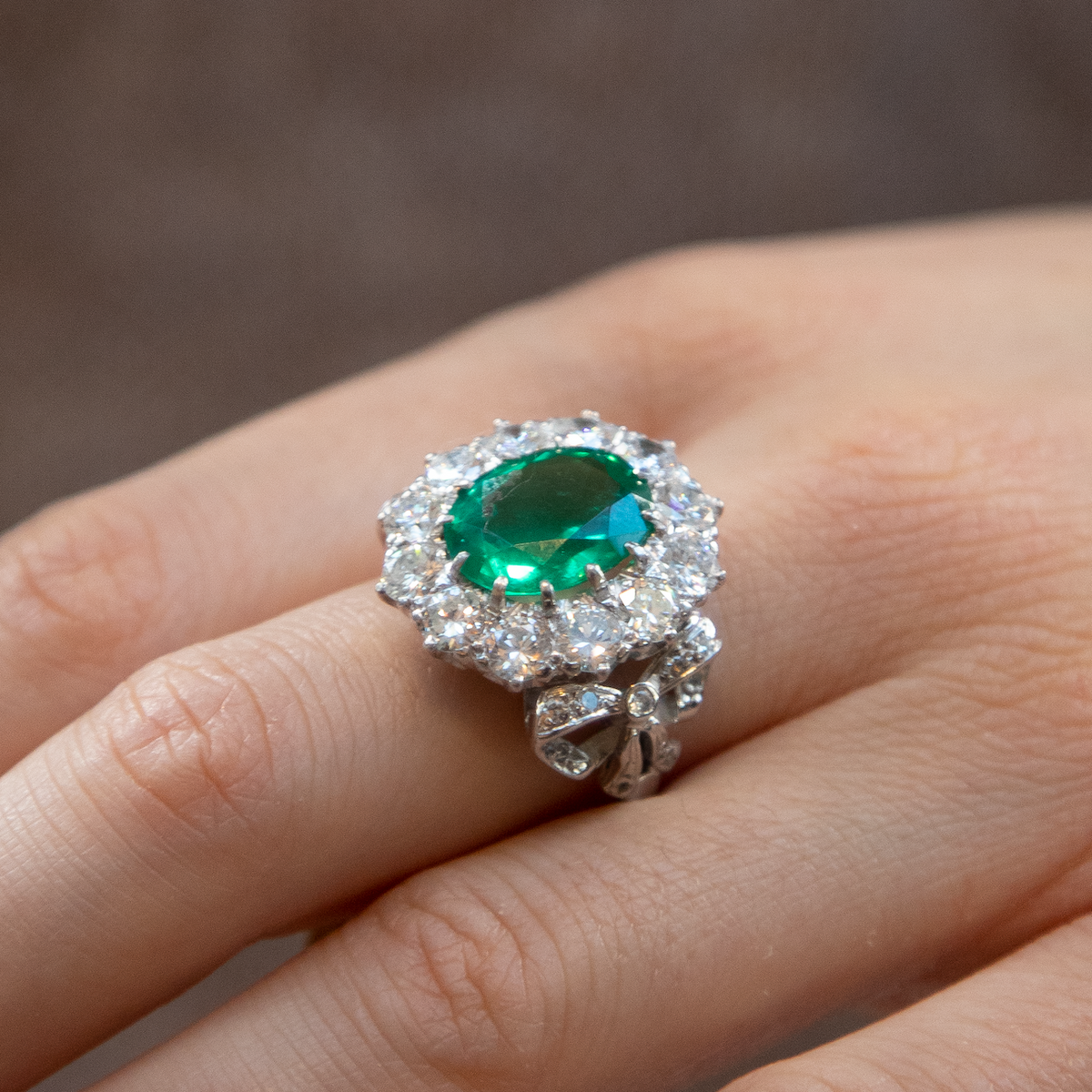 4.15ct Certified Unheated Oval Emerald And Diamond Cluster Ring