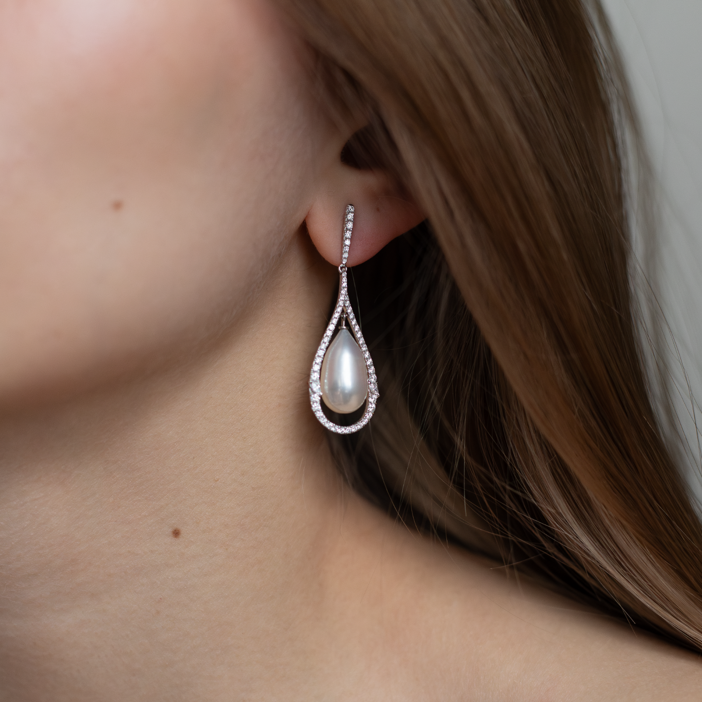 Pearl and Diamond Fancy Drop Earrings