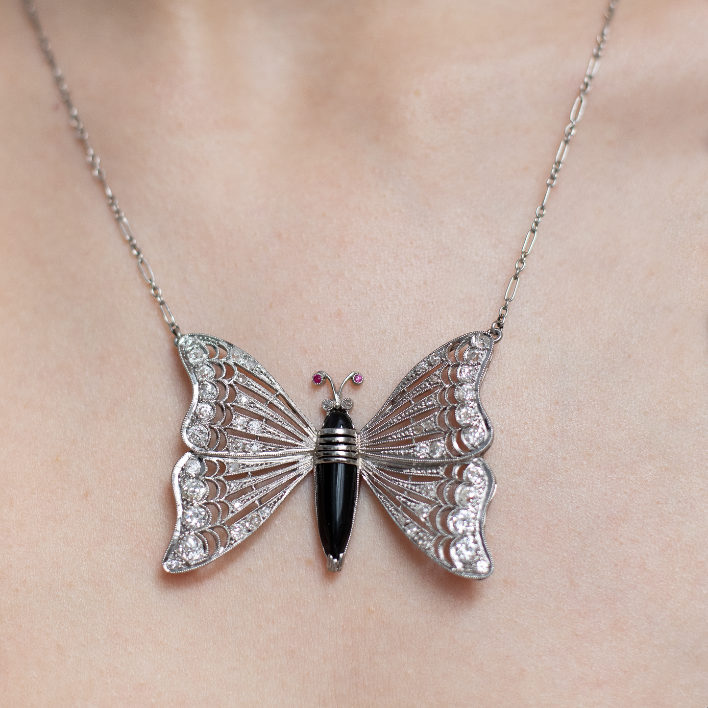 Onyx And Diamond Butterfly Pendant