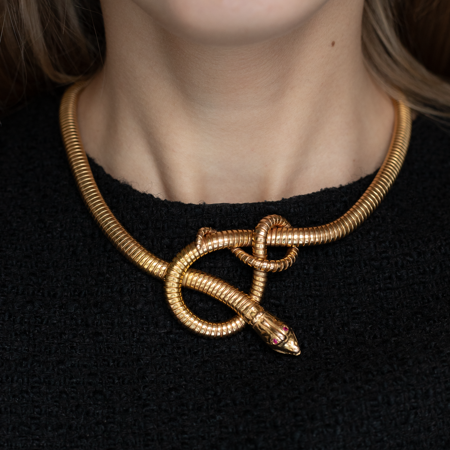Vintage Brevettato Yellow Gold Snake Necklace