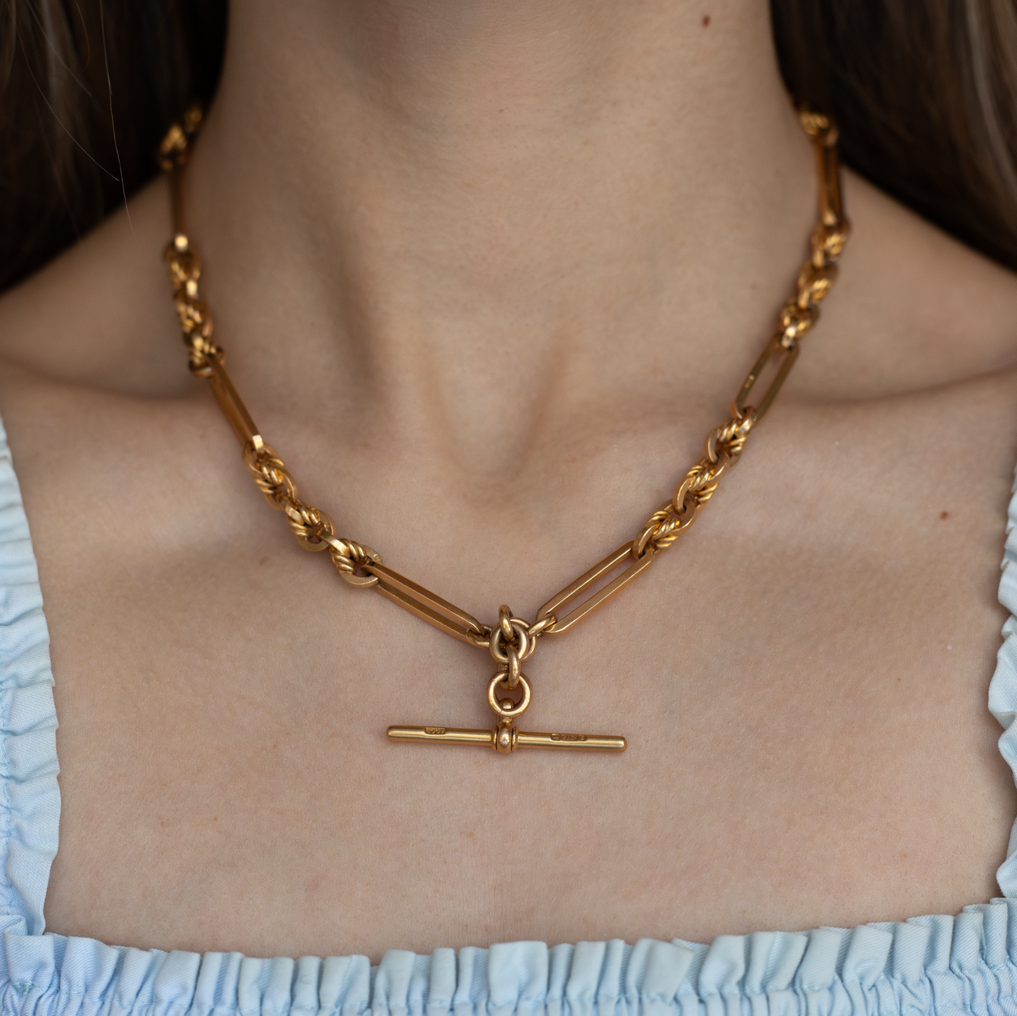 Yellow Gold Antique Trombone and Fetter Albert Chain