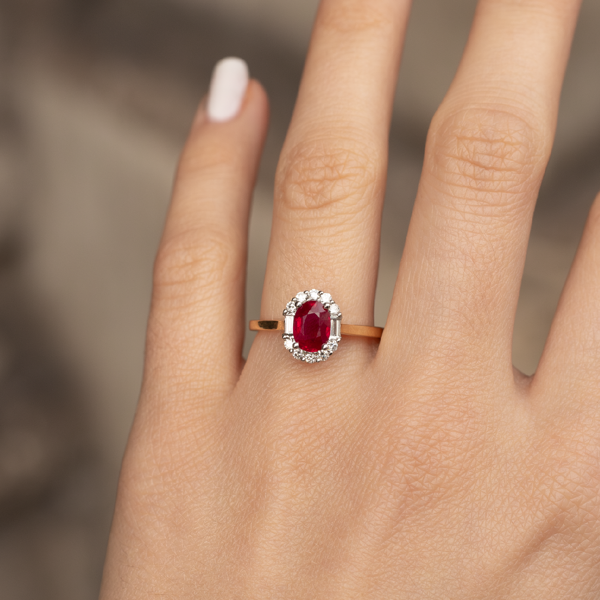 1.06ct Oval Ruby And Diamond Cluster Ring