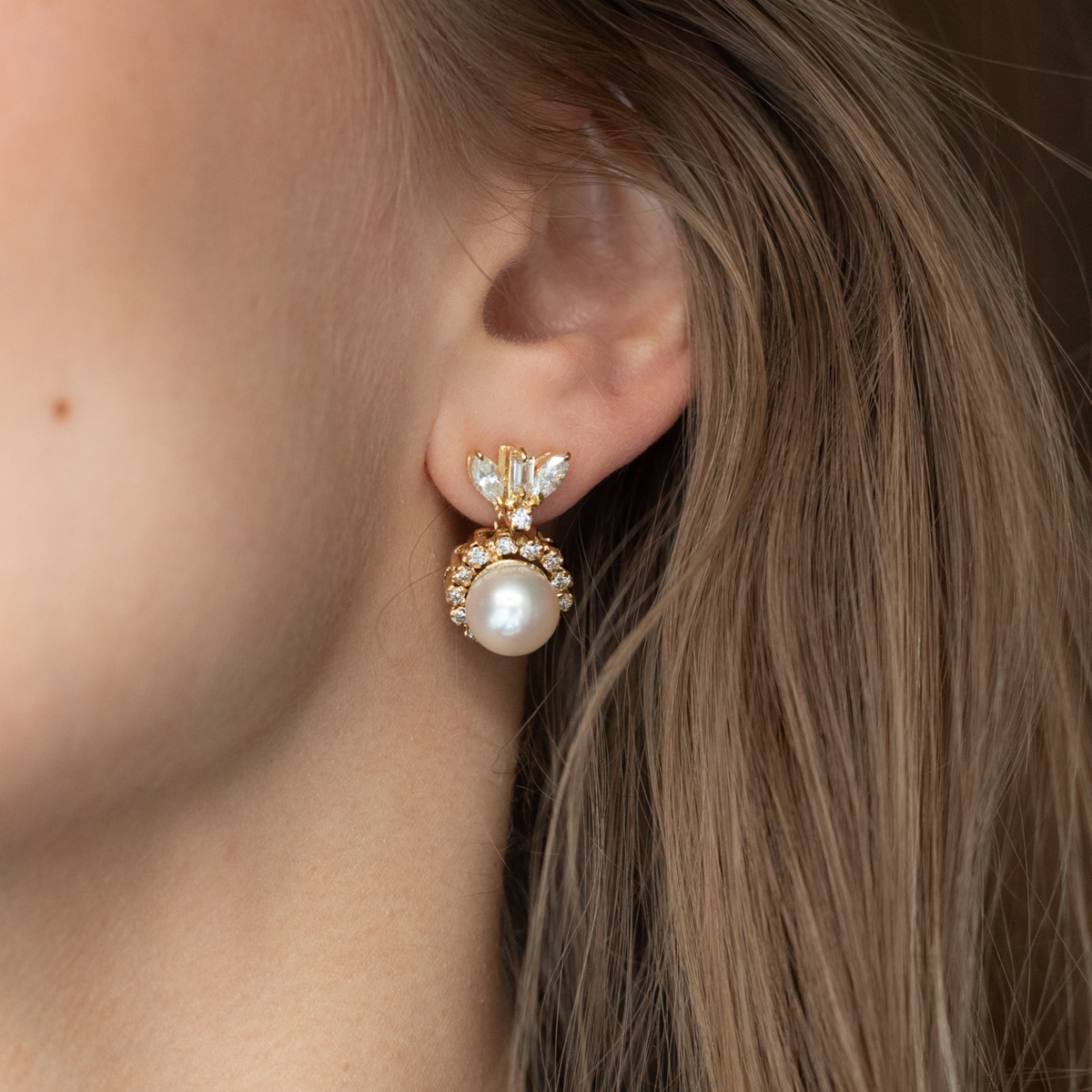 Pearl And Diamond Drop Earrings