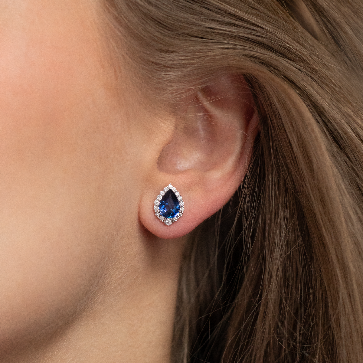 2.27ct Pear Sapphire And Diamond Cluster Stud Earrings