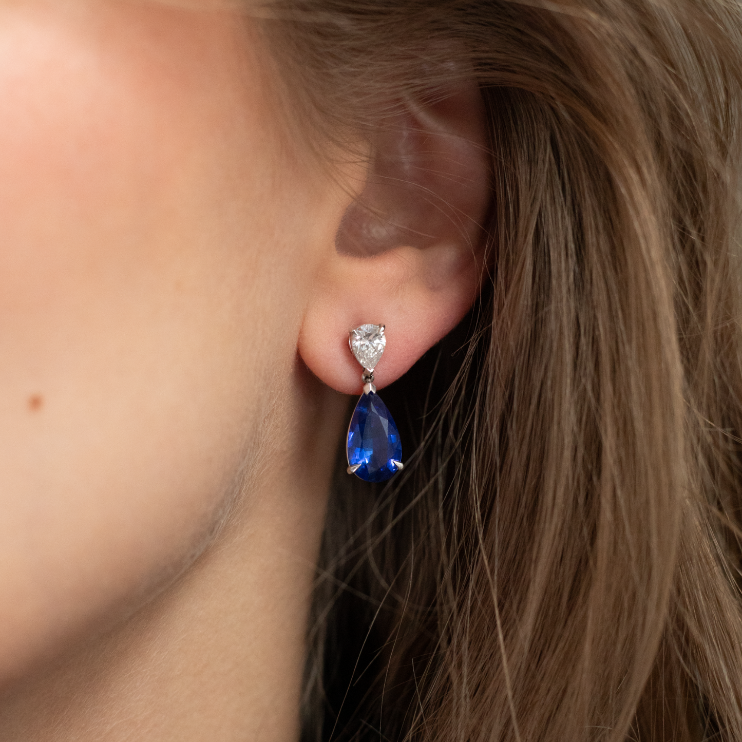 10.40ct Pear On Pear Sapphire and Diamond Drop Earrings