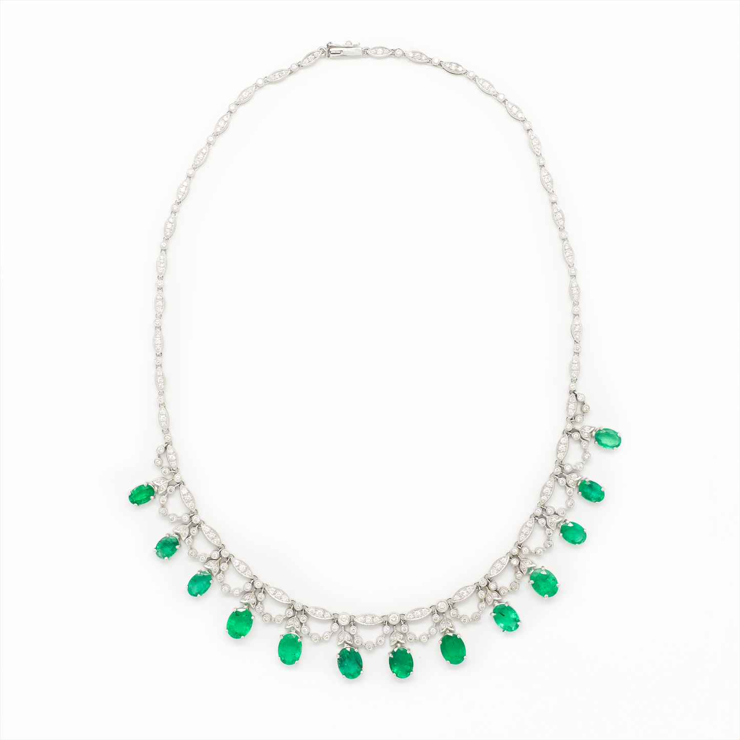 16.20ct Oval Emerald And Diamond Swags Necklace