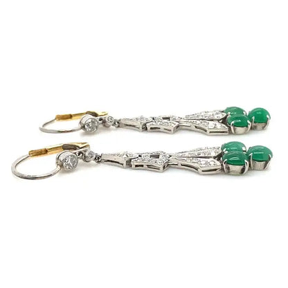 Cabochon Emerald And Diamond Fancy Drop Earrings