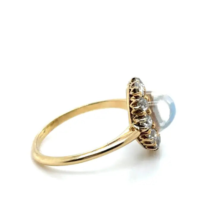 Cabochon Moonstone And Diamond Cluster Ring