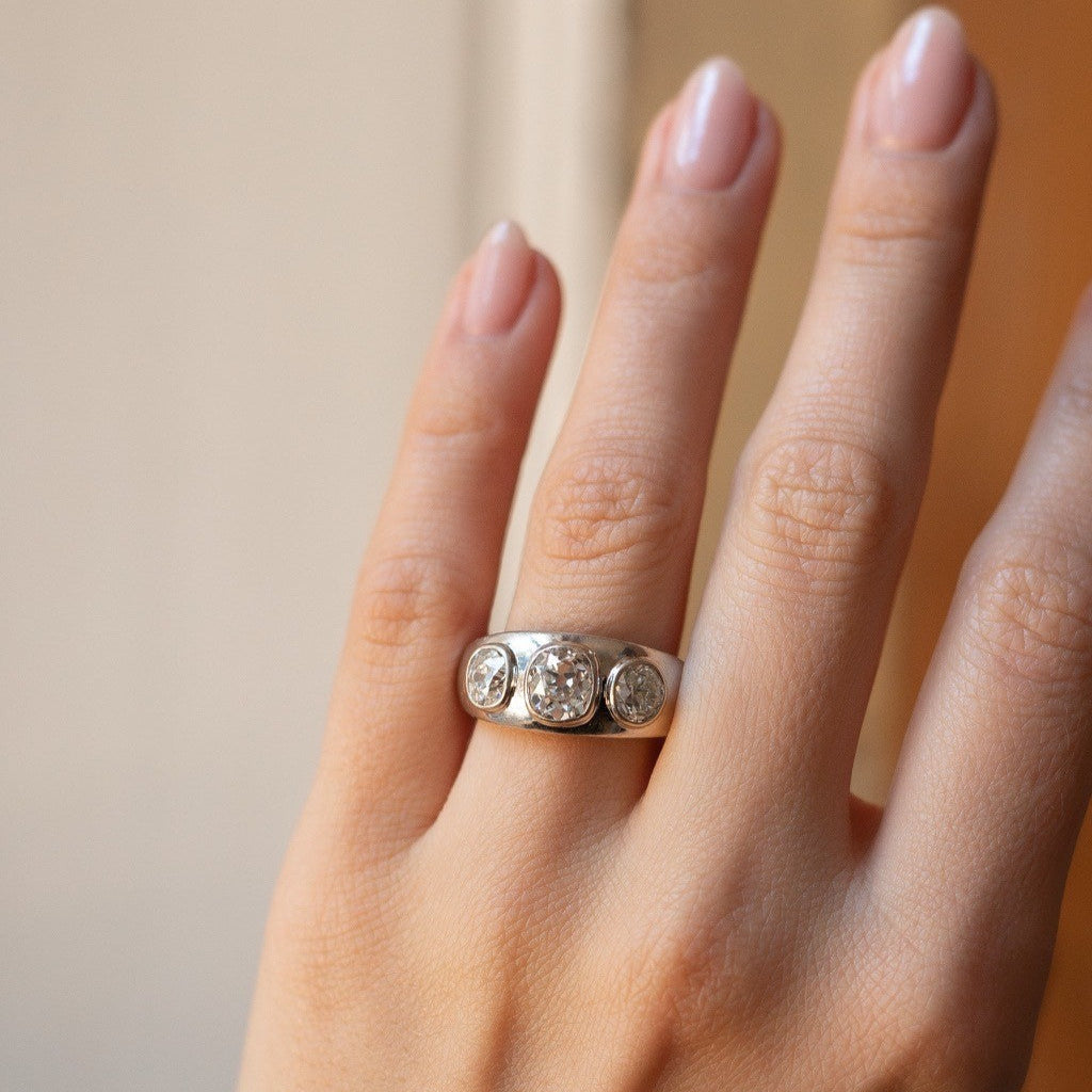 2.50ct Old Cut Diamond Three Stone Ring