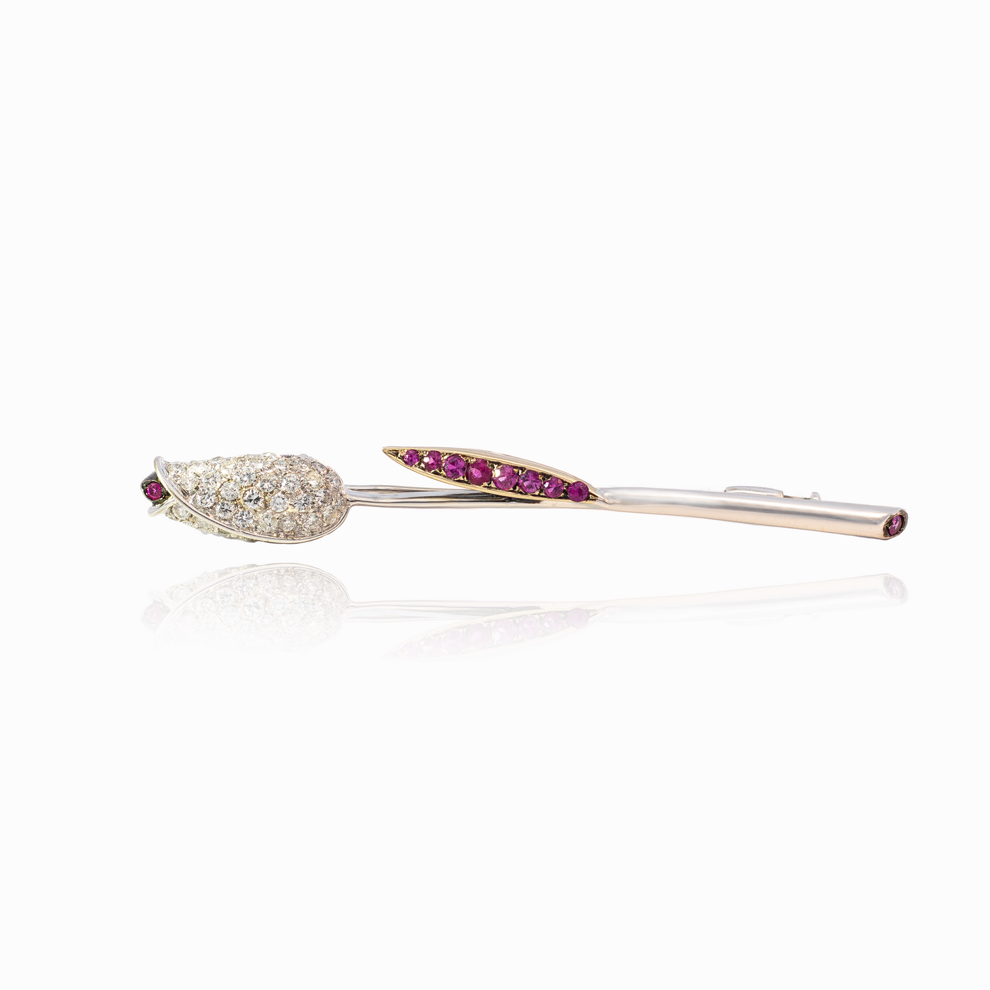 Ruby And Diamond Set Tulip Brooch