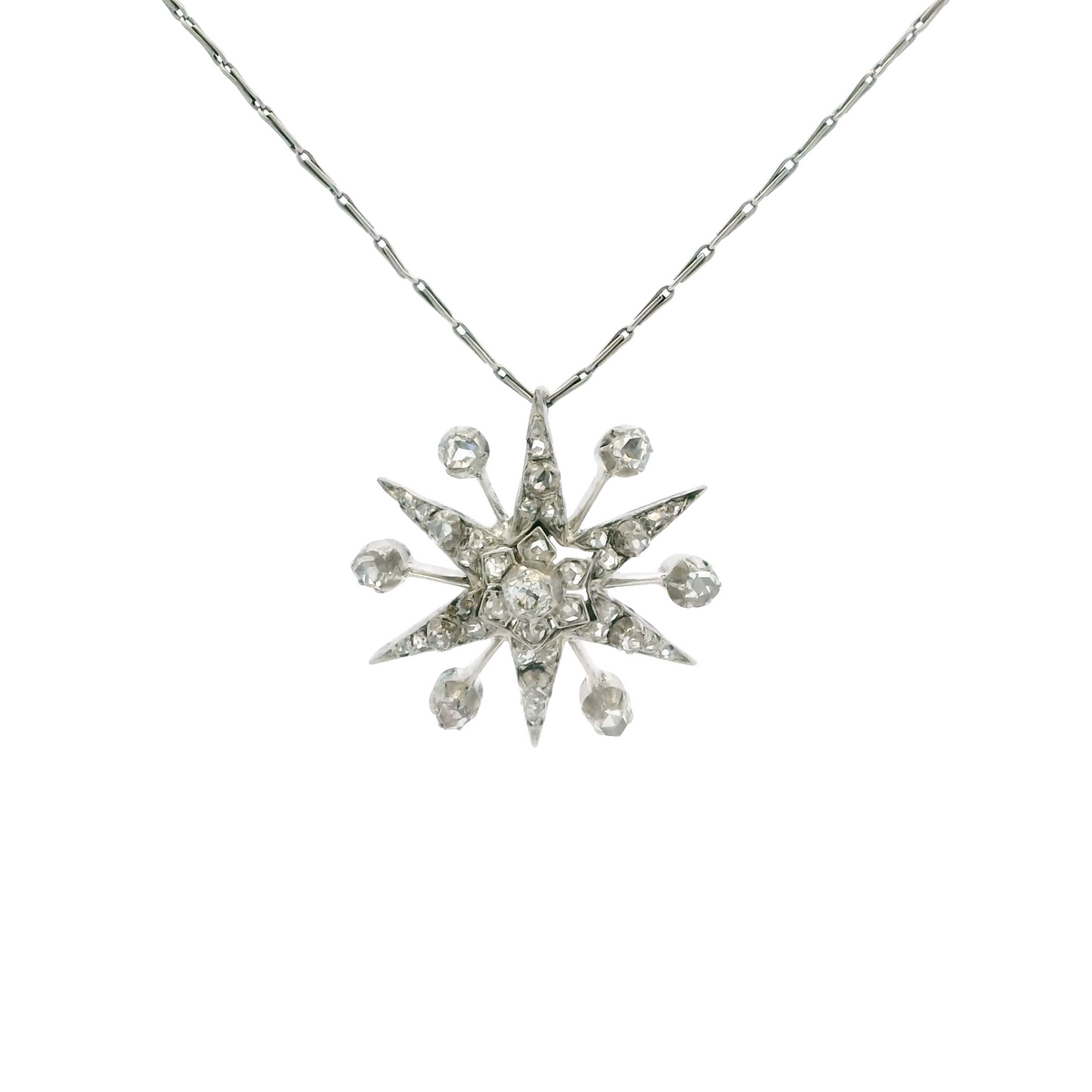 Victorian Old Cut Diamond Starburst Brooch Pendant