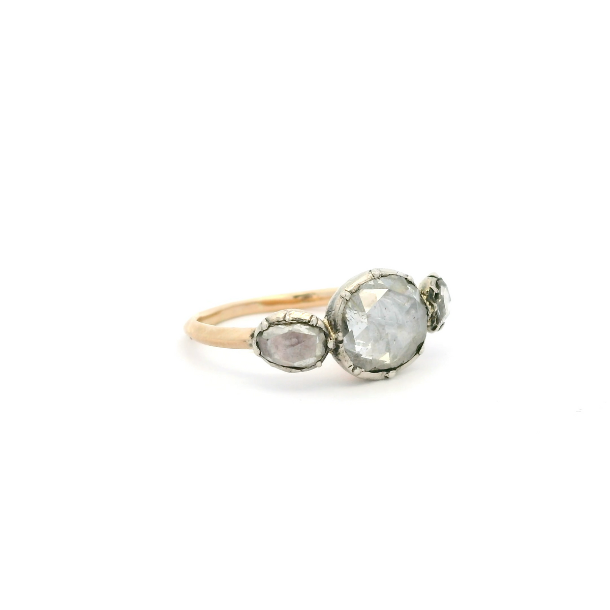 Rose Cut Diamond Three Stone Ring
