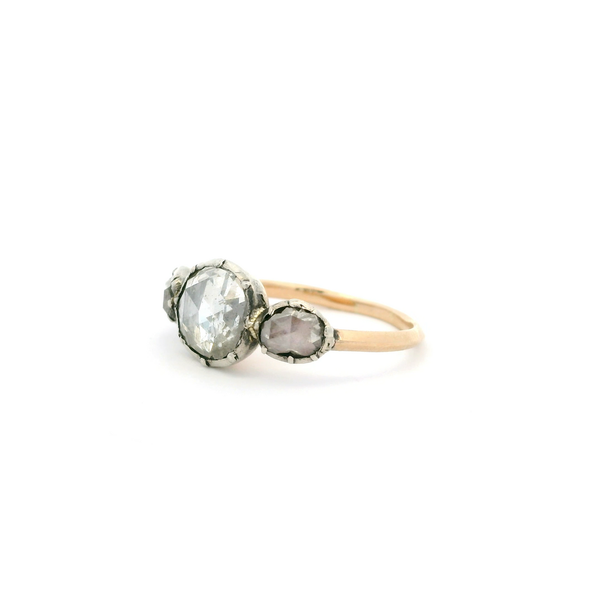 Rose Cut Diamond Three Stone Ring