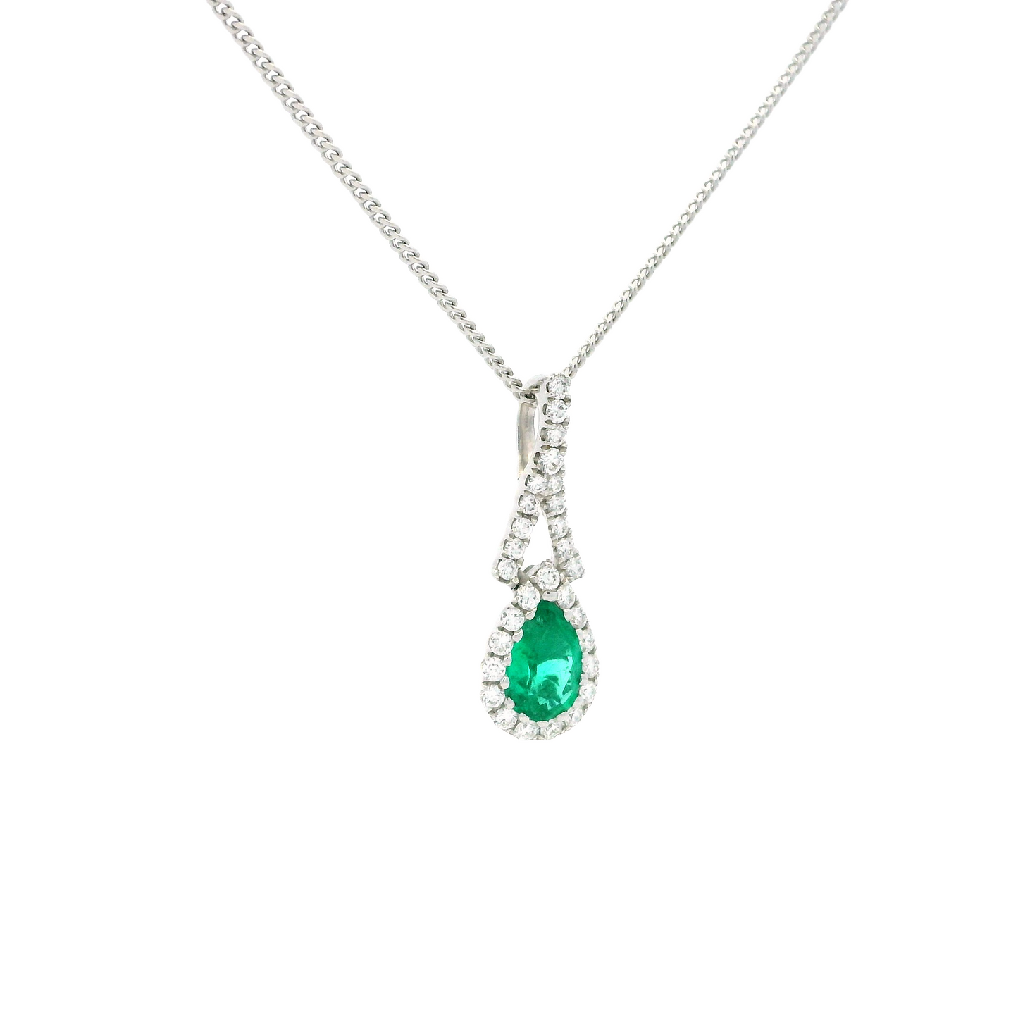 0.25ct Pear Cut Emerald and Diamond Cluster Pendant