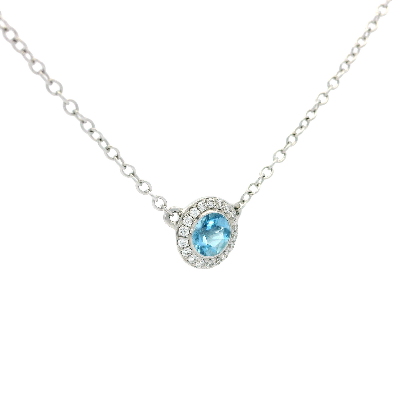 Round Aquamarine and Diamond Cluster Pendant