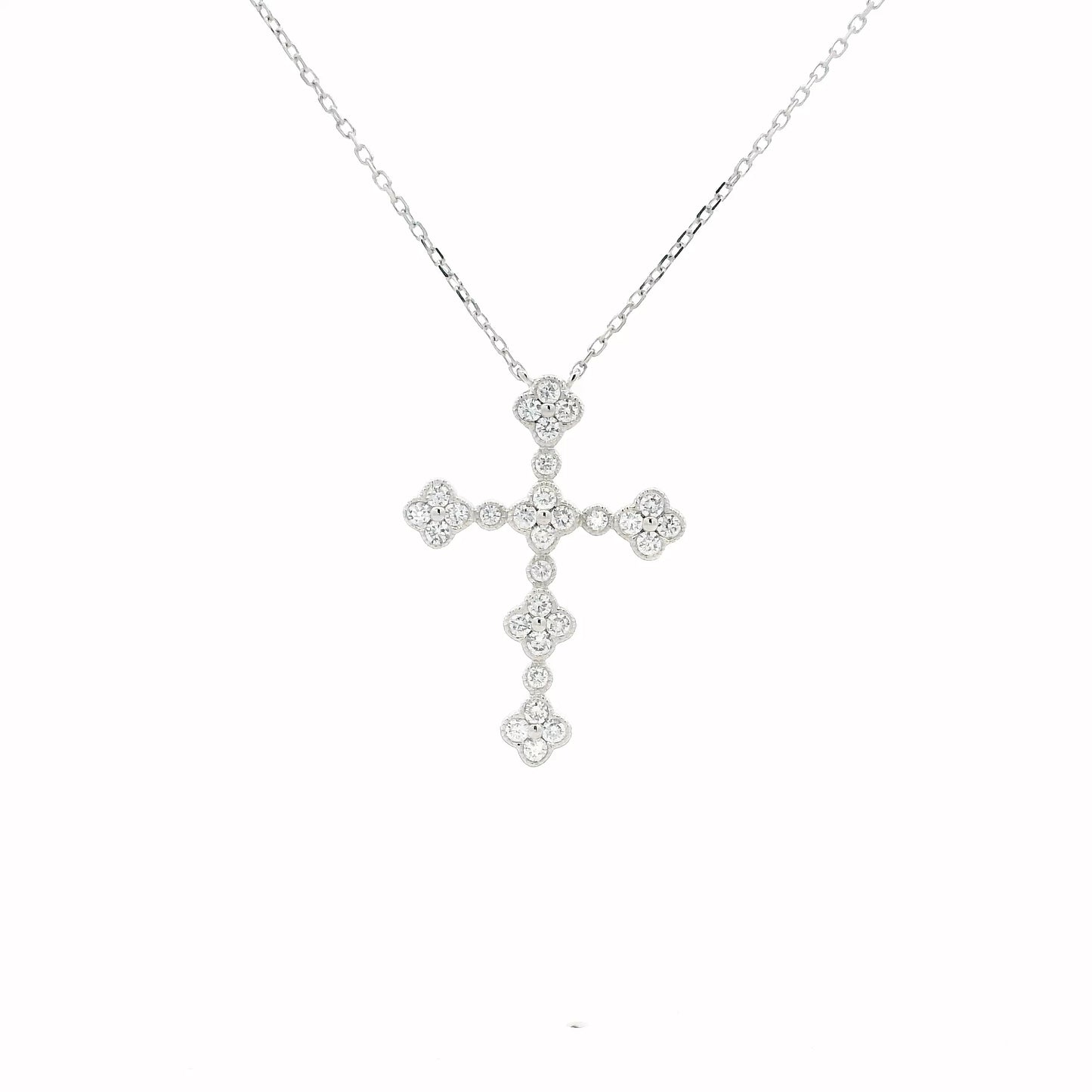 White Gold Diamond Quatrefoil Cross